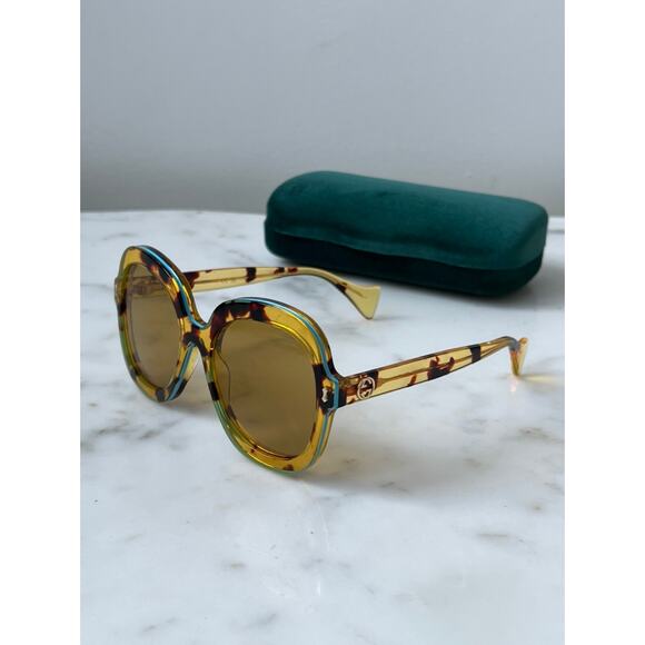 NEW Gucci GG1240S Havana Turquoise Trim Oversized Sunglasses - Picture 6 of 8